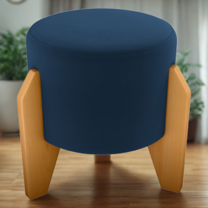 Puff Decorativo Para Sala Luxo 44x44 cm Veludo Azul Milani Store