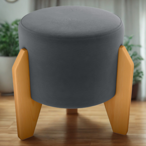 Puff Decorativo Para Sala Luxo 44x44 cm Veludo Cinza Milani Store
