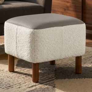 Puff Decorativo Verso 45x51 cm Pes Madeira Boucle E Courino TCE 1010 TCS 726 MOLL