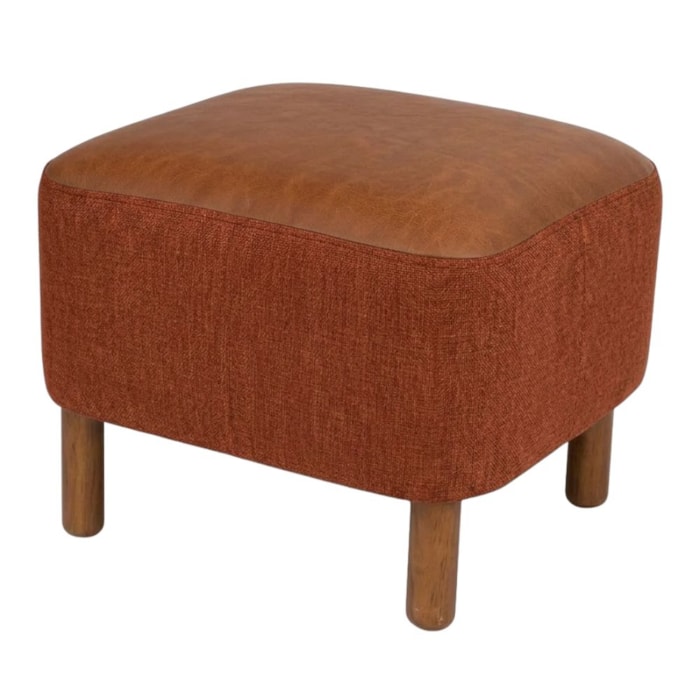 Puff Decorativo Verso 45x51 cm Pes Madeira Linho Color Trend E Courino TCA 303 TCS 727 MOLL