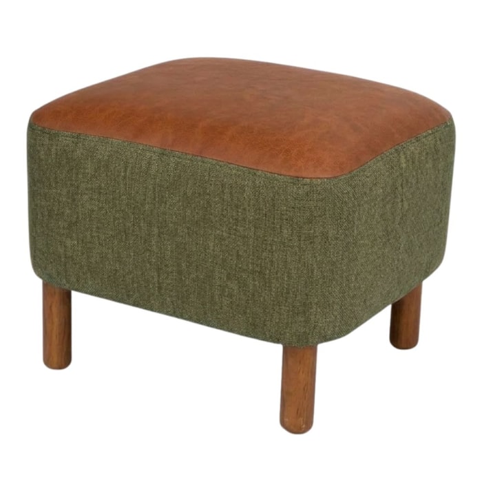Puff Decorativo Verso 45x51 cm Pes Madeira Linho Color Trend E Courino TCA 307 TCS 727 MOLL