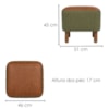 Puff Decorativo Verso 45x51 cm Pes Madeira Linho Color Trend E Courino TCA 307 TCS 727 MOLL