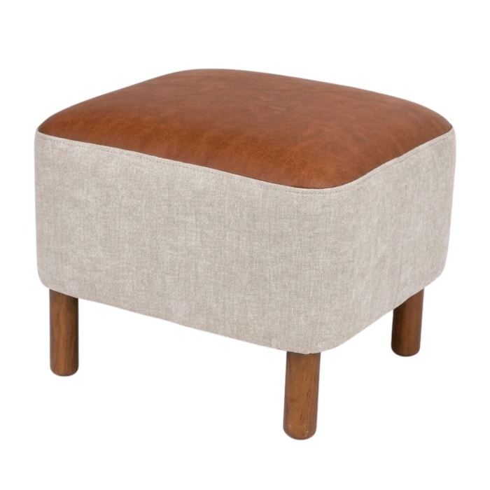 Puff Decorativo Verso 45x51 cm Pes Madeira Linho E Courino TCS 701 TCS 727 MOLL