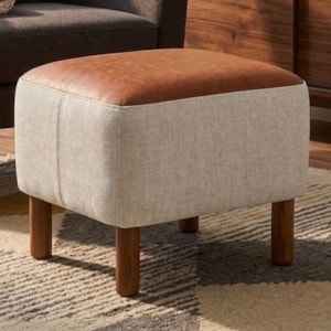 Puff Decorativo Verso 45x51 cm Pes Madeira Linho E Courino TCS 701 TCS 727 MOLL