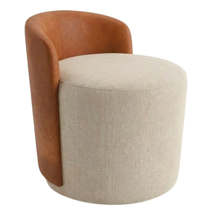Puff Organico Com Encosto Baixo 60x54 cm Selta Linho E Courino TCA 210 TCS 727 MOLL