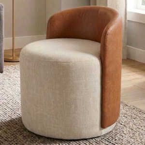 Puff Organico Com Encosto Baixo 60x54 cm Selta Linho E Courino TCA 210 TCS 727 MOLL