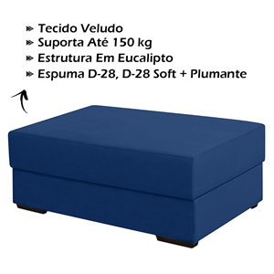 Puff Puf Para Sala 110X45 cm Alasca Veludo Azul Marinho Sanch