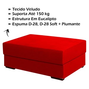 Puff Puf Para Sala 110X45 cm Alasca Veludo Vermelho Sanch