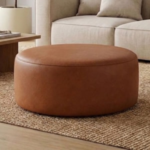 Puff Redondo Organico Imperial 40x80 cm Corino Avelã Camel IMPO