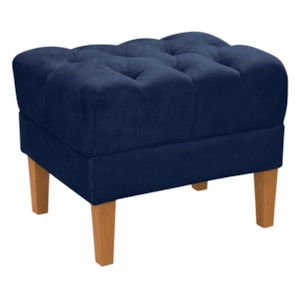 Puff Retro Capitone Pes Madeira Suede Azul Marinho MPassos