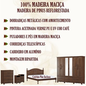 Quarto Casal 5 Peças Em Madeira Maciça Ouro 2 Cafe FNT