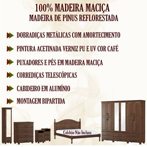 Quarto Casal 6 Peças Em Madeira Maciça Ouro 3 Cafe FNT