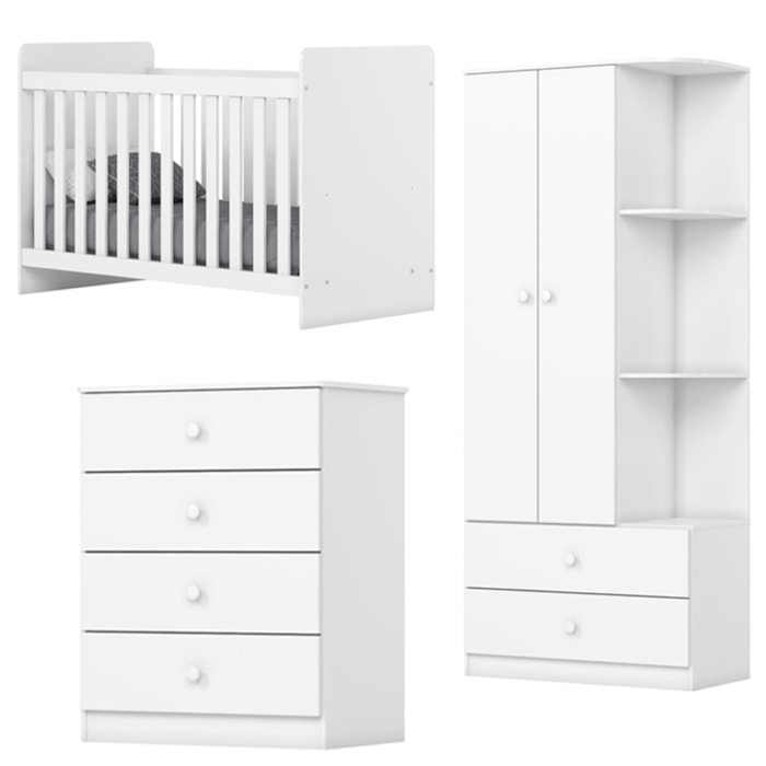 Quarto Infantil 3 Pecas Berco Grade Fixa Labirinto Branco Henn