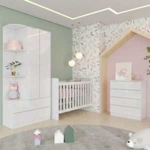 Quarto Infantil 3 Pecas Berco Grade Fixa Labirinto Branco Henn