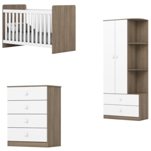Quarto Infantil 3 Pecas Berco Grade Fixa Labirinto Rustico Branco Henn
