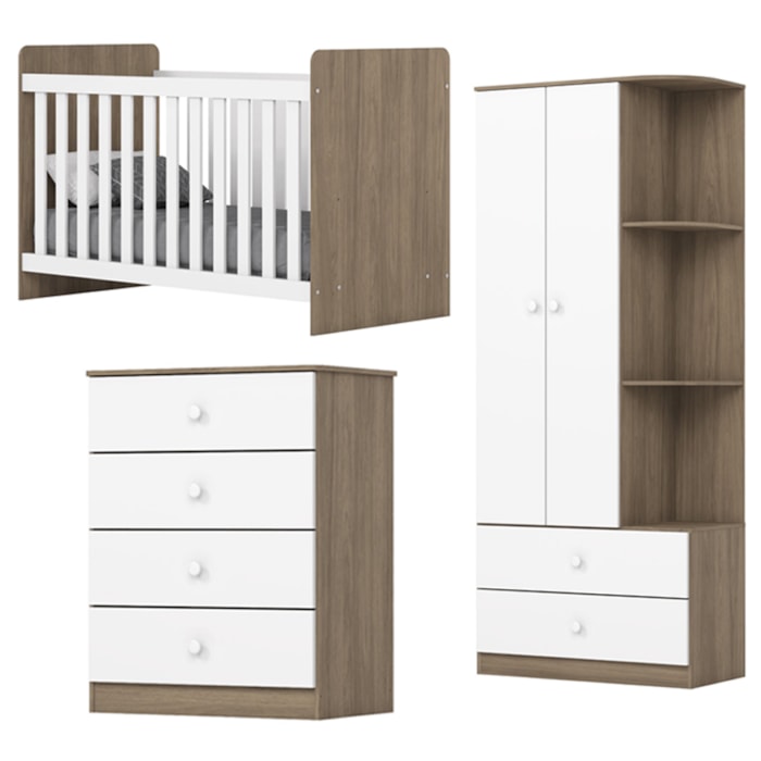 Quarto Infantil 3 Pecas Berco Grade Fixa Labirinto Rustico Branco Henn