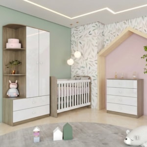 Quarto Infantil 3 Pecas Berco Grade Fixa Labirinto Rustico Branco Henn