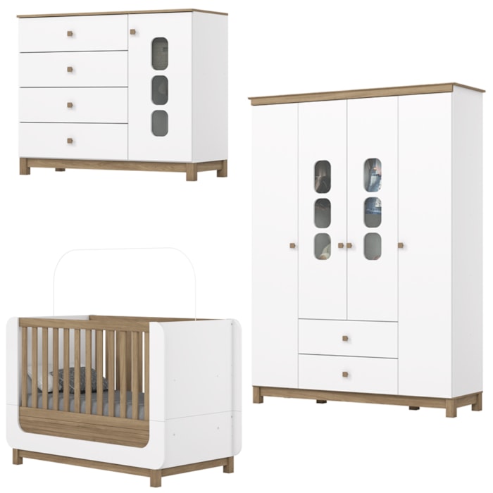 Quarto Infantil 3 Pecas Berco Mini Cama Aconchego Branco Jequitiba HP Henn