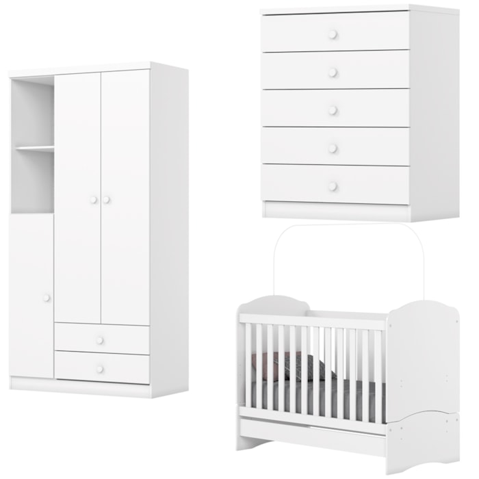 Quarto Infantil 3 Pecas Berco Mini Cama Bala De Menta Branco Henn