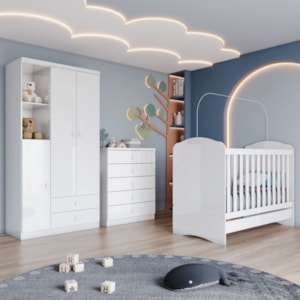 Quarto Infantil 3 Pecas Berco Mini Cama Bala De Menta Branco Henn