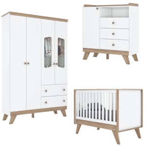 Quarto Infantil 3 Pecas Berco Mini Cama Confete Branco Jequitiba HP Henn
