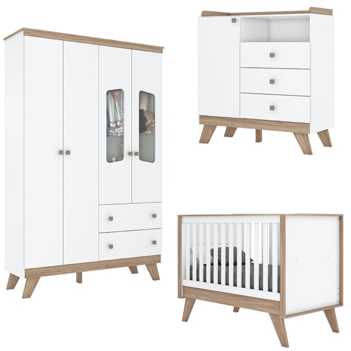 Quarto Infantil 3 Pecas Berco Mini Cama Confete Branco Jequitiba HP Henn