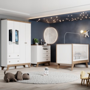 Quarto Infantil 3 Pecas Berco Mini Cama Confete Branco Jequitiba HP Henn