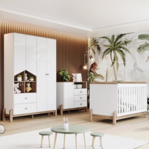 Quarto Infantil 3 Pecas Berco Mini Cama Ternura Branco Jequitiba HP Henn