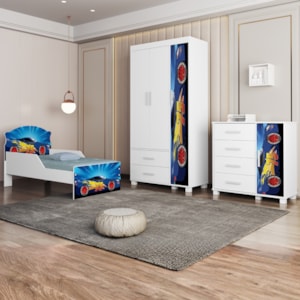 Quarto Infantil 3 Peças Com Mini Cama MDF Livia Azul Decmade