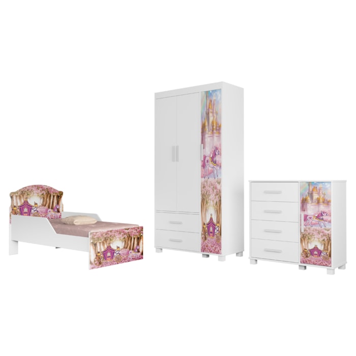 Quarto Infantil 3 Peças Com Mini Cama MDF Livia Carruagem Decmade