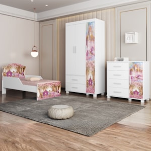 Quarto Infantil 3 Peças Com Mini Cama MDF Livia Carruagem Decmade