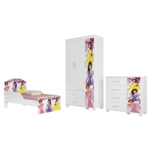 Quarto Infantil 3 Peças Com Mini Cama MDF Livia Princesas Decmade