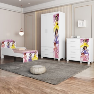 Quarto Infantil 3 Peças Com Mini Cama MDF Livia Princesas Decmade
