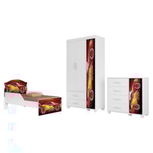 Quarto Infantil 3 Peças Com Mini Cama MDF Livia Vermelho Decmade