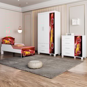 Quarto Infantil 3 Peças Com Mini Cama MDF Livia Vermelho Decmade
