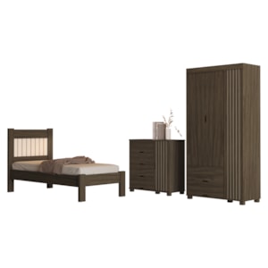 Quarto Solteiro Bela Cama Comoda E Guarda Roupa MDF Chocolate Off Decmade