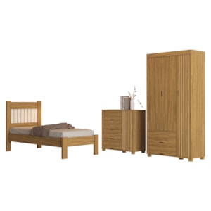 Quarto Solteiro Bela Cama Comoda E Guarda Roupa MDF Nature Off Decmade