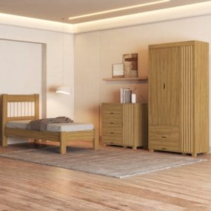 Quarto Solteiro Bela Cama Comoda E Guarda Roupa MDF Nature Off Decmade