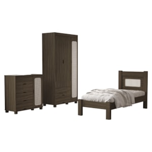 Quarto Solteiro Clara Cama Comoda E Guarda Roupa MDF Chocolate Decmade