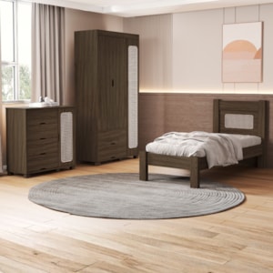 Quarto Solteiro Clara Cama Comoda E Guarda Roupa MDF Chocolate Decmade