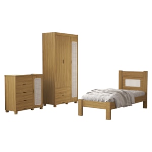 Quarto Solteiro Clara Cama Comoda E Guarda Roupa MDF Nature Decmade