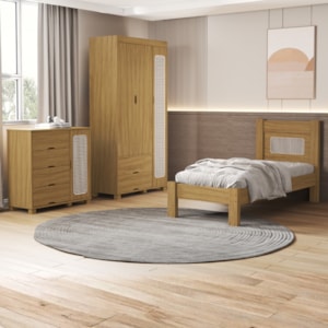 Quarto Solteiro Clara Cama Comoda E Guarda Roupa MDF Nature Decmade