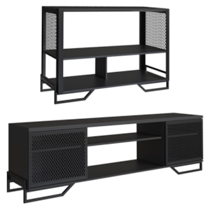 Rack 180 Cm 2 PT Aparador 130 Cm Industrial 27X21 Preto PP Rack 180 Cm 2 PT Aparador 130 Cm Industrial 27X21 Preto PP