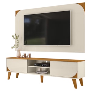 Rack Bancada Com Painel Para Tv 65 Pol 2 Portas Duna 182 cm Cinamomo Off White Madetec