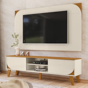 Rack Bancada Com Painel Para Tv 65 Pol 2 Portas Duna 182 cm Cinamomo Off White Madetec