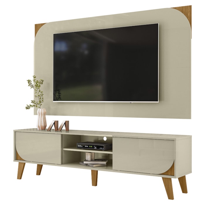 Rack Bancada Com Painel Para Tv 65 Pol 2 Portas Duna 182 cm Cumaru Opala Madetec