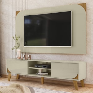 Rack Bancada Com Painel Para Tv 65 Pol 2 Portas Duna 182 cm Cumaru Opala Madetec
