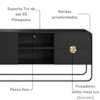 Rack Bancada Organica TV 65 Pol 180 cm 28076 Nero Preto Artesano
