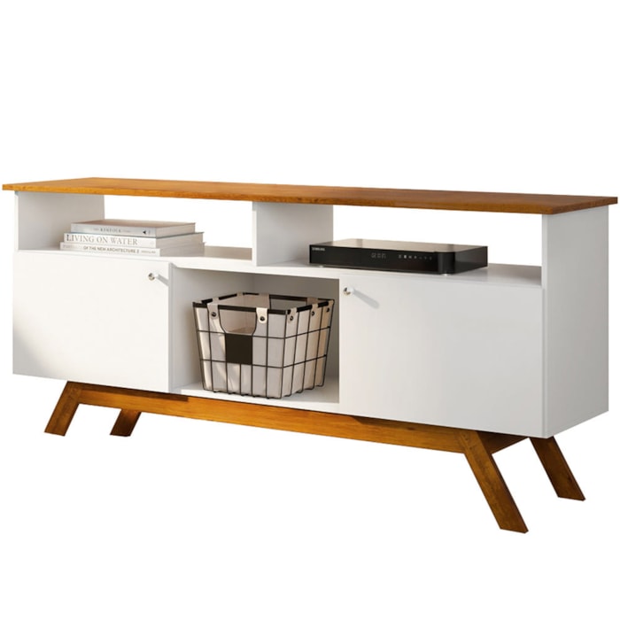 Rack Bancada Para TV 43 Pol Amsterda 140 cm Branco Nature Tebar