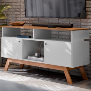 Rack Bancada Para TV 43 Pol Amsterda 140 cm Branco Nature Tebar